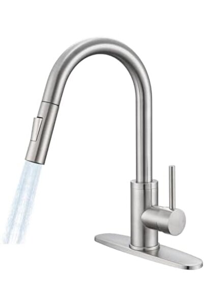KASTWAVE Kitchen Sink Faucet with Sprayer Brushed Nickel Pull Down Kitchen Fa...