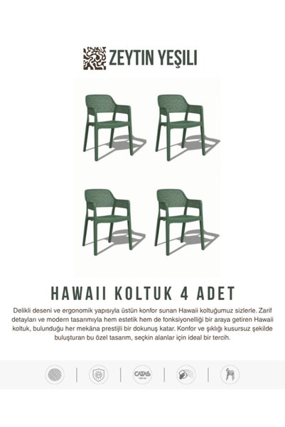 Daim Plastik HAWAİİ KOLLU BAHÇE SANDALYESİ 4 LÜ SET