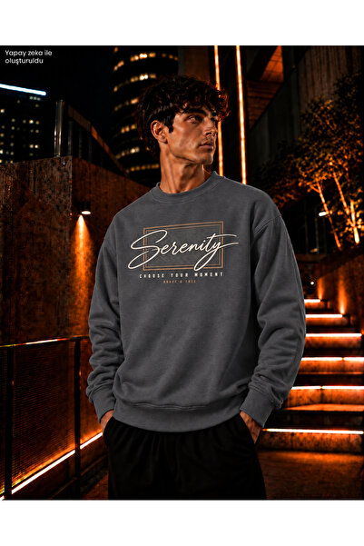 caddekombin Men's Serenity Written and Tan Frame Detailed Crew Neck Casual Re...