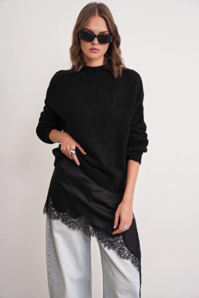Hiccup Mixray Relaxed Fit Round Neck Thick Knit Sweater
