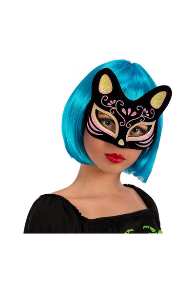 Lovesta Home Black Color Suede Coating with Yellow Pink Glitter Cat Mask 17X1...