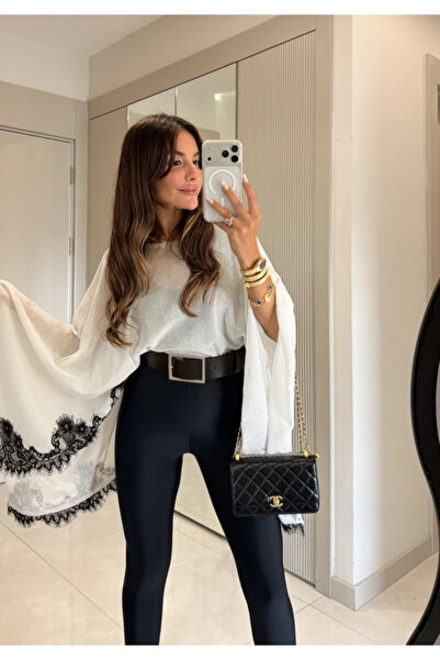 Perry Boutique معطف بونشو شفاف مزين بالدانتيل ومصنوع من قماش الميرسيريزد