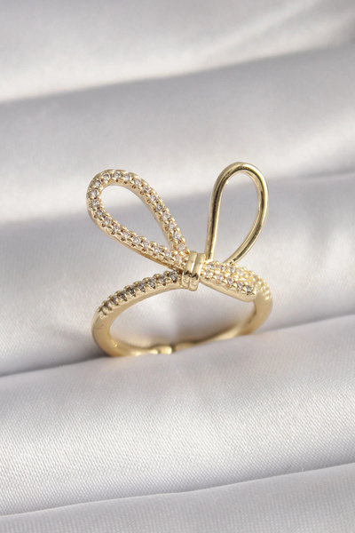 Lovesta Home Gold Color Zircon Stone Knot Model Women's Ring Tj-Byk3085