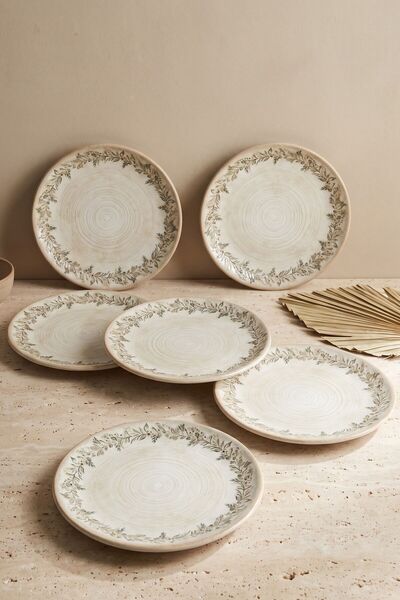 RUBİ PORSELEN Oliva Set of 6 Porcelain Cake & Dessert Plates 17 cm - Pattern ...