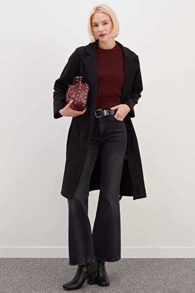 Fulla Moda Belted Double-Breasted Collared Long Cashmere Coat