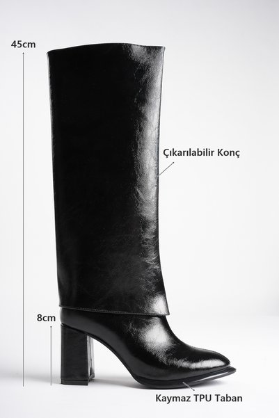 LORVENA Women's Winter Black 2-in-1 Detachable Heel Thick Heeled Boots and Ankle Boots