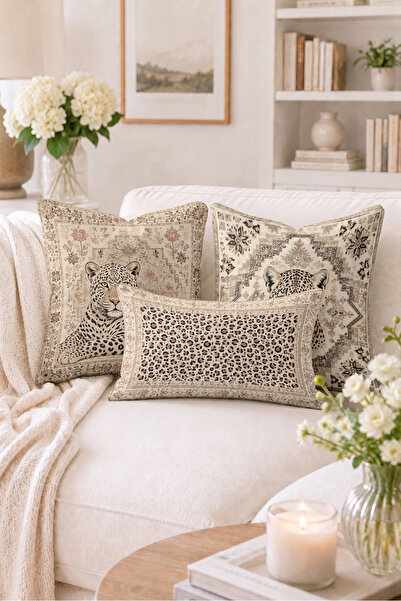 Home Leopar Figürlü Etnik Geometrik Desenli Bohem Dekoratif Kırlent Kılıfı - ...