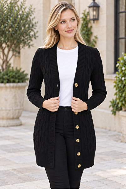AQE FASHION Γυναικεία ζακέτα με μακρύ μανίκι με λαιμόκοψη V, με κουμπιά, με α...