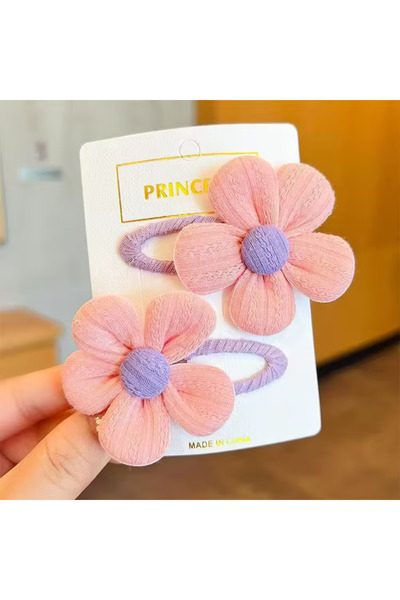 So Much Accesories Örgü Çiçekli Çocuk Çıtçıt Toka Seti - Pembe