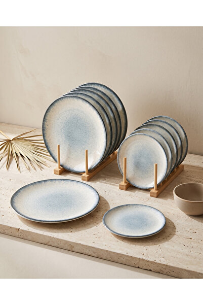 RUBİ PORSELEN Occhio 12 Piece Porcelain Serving and Cake Plate Set for 6 Peop...