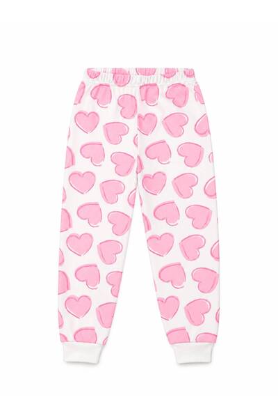 Fil Kids Girl's 100% Cotton White Color Pink Heart Pattern Long Sleeve Winter Pajama Set
