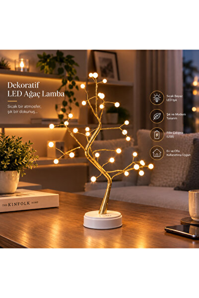 Şarjlı LED Ağaç Lamba Dekoratif Masa Lambası Dokunmatik 3 Kademe Işık Modern Gece Lambası