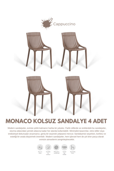 Daim Plastik MONAKO KOLSUZ LÜX CAFE & RESTAURANT SANDALYESİ 4 Lü Set