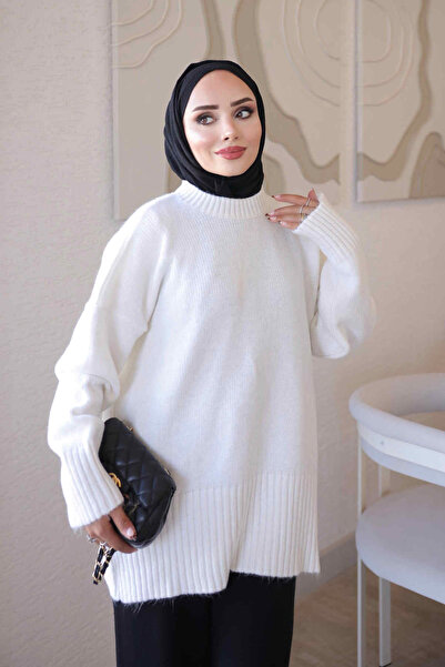 İmajButik White Crew Neck Oversize Knit Sweater