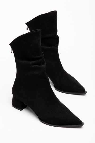ZEVA COLLECTION Zeva Si̇eana Women's Wrinkled Boots Pointed Toe Short Heeled Ankle Boots Daily Stylish Boots