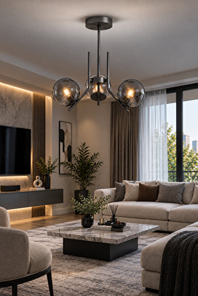 Modavize Aura Modern Tasarımlı 3'lü Gri Renkli Füme Camlı Salon, Mutfak, Otur...