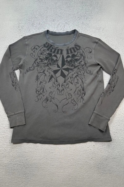 Karakedi Μπλουζάκι Füme Skin Ind Skull Gothic Unisex με μακριά μανίκια και λε...