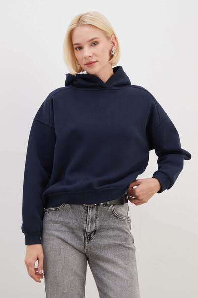 Fulla Moda 3 Thread Ribbed Hooded Oversized Sweatshirt