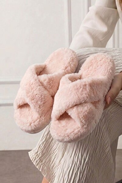 FUGA MODA Krossa Powder Cross-Strapped Plush Women's Winter House Slippers