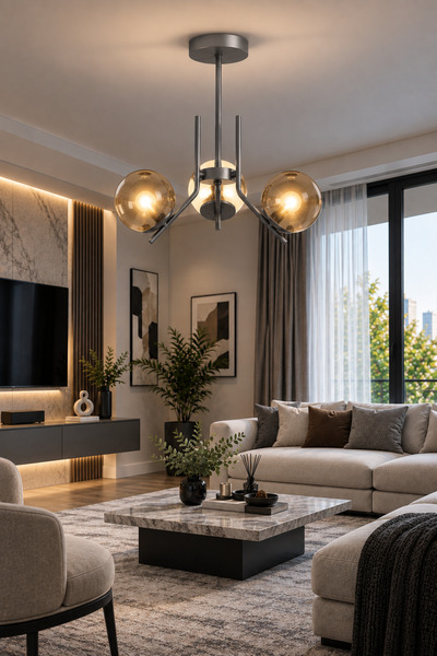 Modavize Aura Modern Tasarımlı 3'lü Gri Renkli Bal Camlı Salon, Mutfak, Oturm...