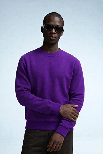 COMBİNE MİCHAİL Erkek Kışlık Mor Oversize Sweatshirt