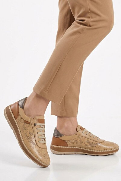 Voyager Beige Genuine Leather Anatomical Women's Casual Shoes Z543 Z