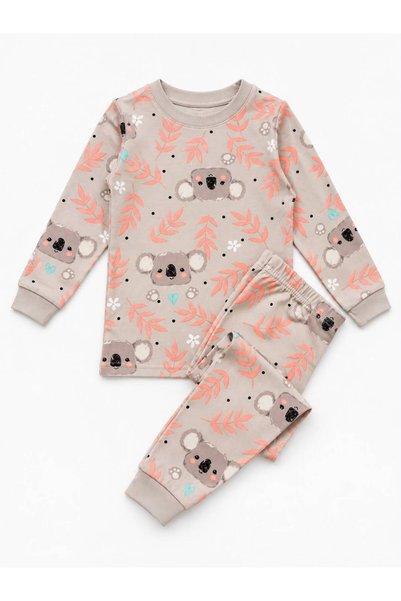 Pajama Shop Kız Çocuk %100 Pamuklu Gri Renk Koala Desen Uzun Kollu Kışlık Pijama Takımı