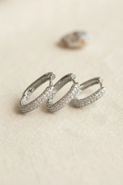 Lovesta Home Set of 3 Silver Color Zircon Stone Square Hoop Earrings Tj-Bkp11971