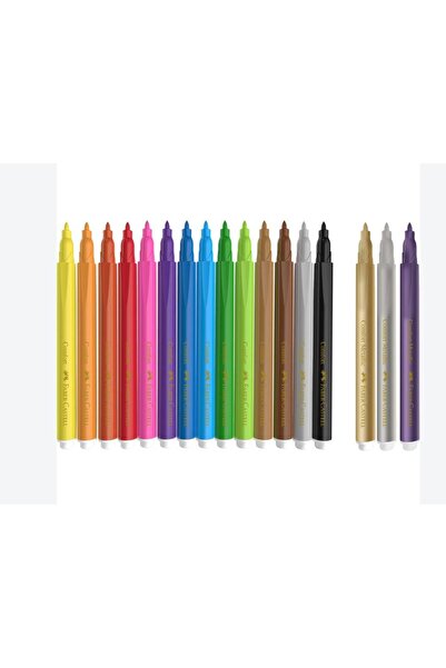 Faber Castell Boyama Seti Comfort Keçeli Kalem 15+3 Metalik Renk ve Çift Uçlu Bicolor Kuru Boya 24