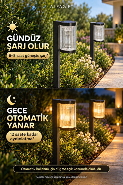 ALFAGİFT Güneş Enerjili Solar LED Bahçe Yolu Lambası 2'li Set Otomatik Aydınlatma Kablosuz Gün Işığı
