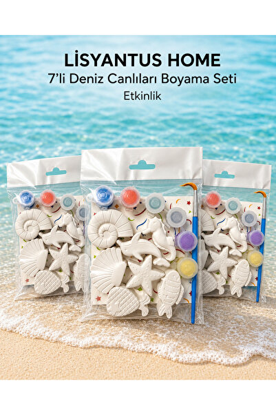 LİSYANTUS HOME /3 PAKETTE /21 FİGÜR/7’li Deniz Canlıları Taş Boyama Seti / Et...