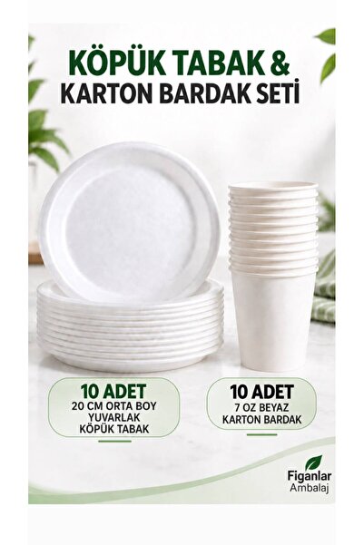 figanlar ambalaj 20 cm Köpük Tabak ve 7 Oz Karton Bardak Seti Yuvarlak Beyaz ...