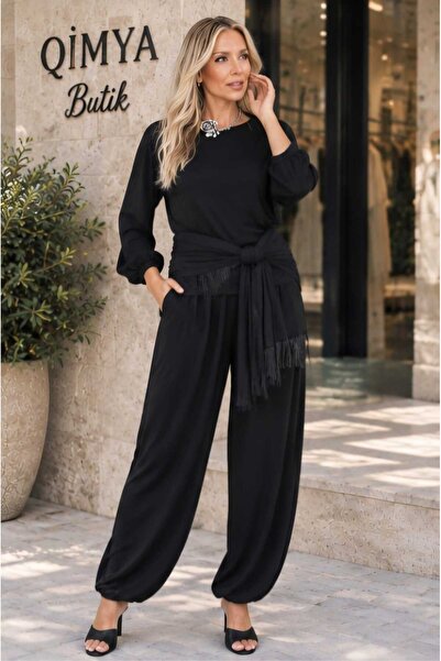 QİMYA BUTİK Buketli̇ Women's Padded Long Sleeve Blouse, Loose Trousers, Extra...