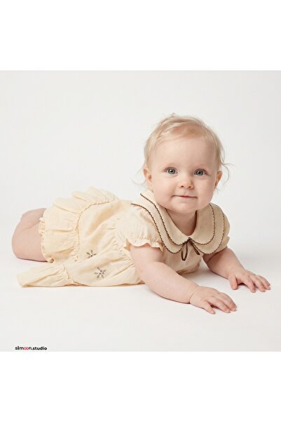Moonstar Baby Girls 2-Piece Dress Set Peter Pan Collar Soft Embroidery Dress ...