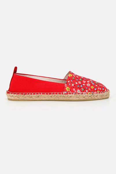 SU14 Tenny Kırmızı Çiçekli Kadın Düz Espadril