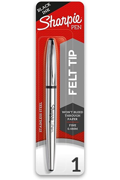 Sharpie قلم بقبضة من الفولاذ المقاوم للصدأ، رأس دقيق (0.8 مم)، أسود