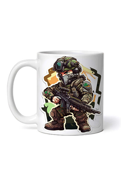 INOVATIX Personalized white mug, Special Forces fighter with machine gun, INO...