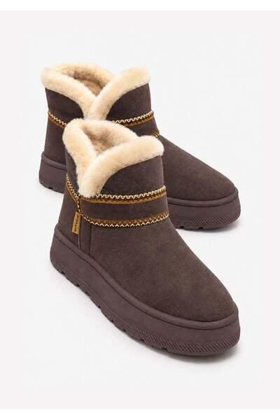 CCWAY AYAKKABI Embroidered Fur Thick Sole Children's Boots 32-35 Brown