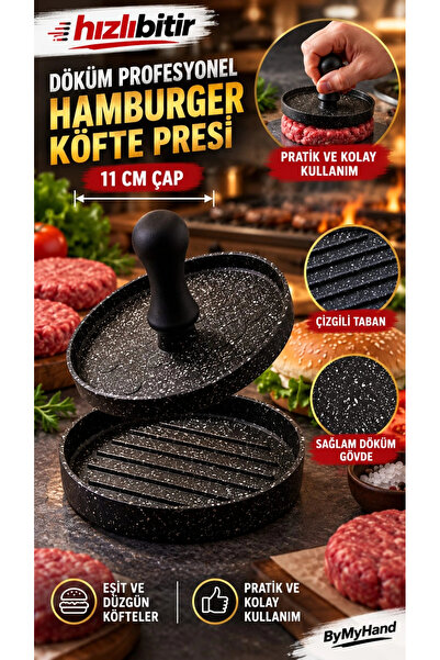 ByMyHand Döküm Hamburger ve Köfte Kalıbı Hamburger Press Şekillendirici Prati...