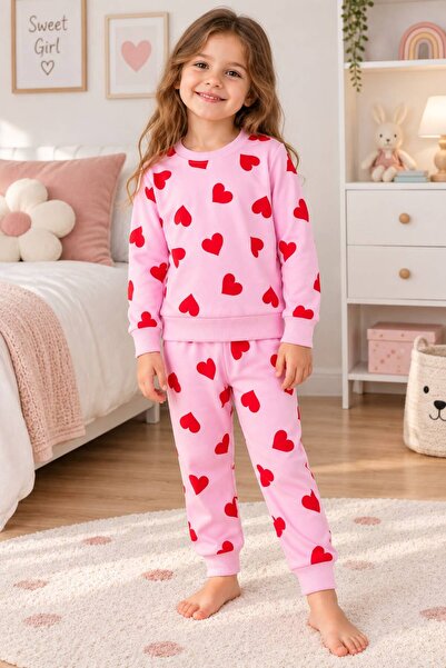 Fil Kids Girl's Cotton Fabric Pink Color Heart Patterned Long Sleeve Seasonal...