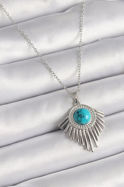 Lovesta Home 316L Steel Silver Color Chain Blue Beaded Zircon Stone Women's N...