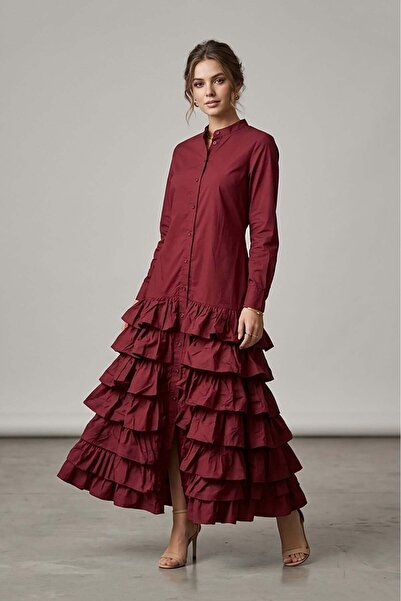 Invee Ruffle Dress 6806 Bordo