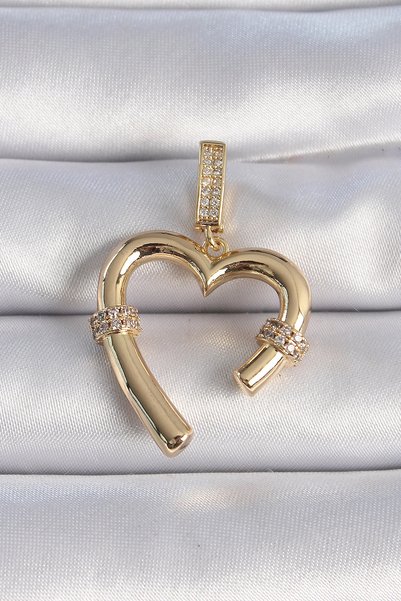 Lovesta Home Brass Gold Color Zircon Stone Detailed Heart Figure Ajda Charm T...