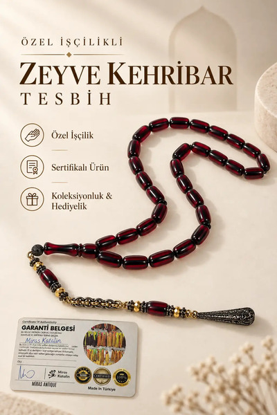 İlkbenaldim Specially Crafted Zeyve Amber Prayer Beads – with Certified Metal...