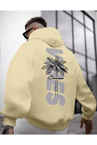 EURO CODE Summer Palm Tree Printed Men's Hooded Sweatshirt.