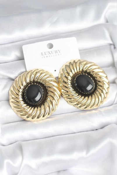 Lovesta Home أقراط نسائية عتيقة من النحاس باللون الذهبي مع خرز أسود TJ-BKP11388