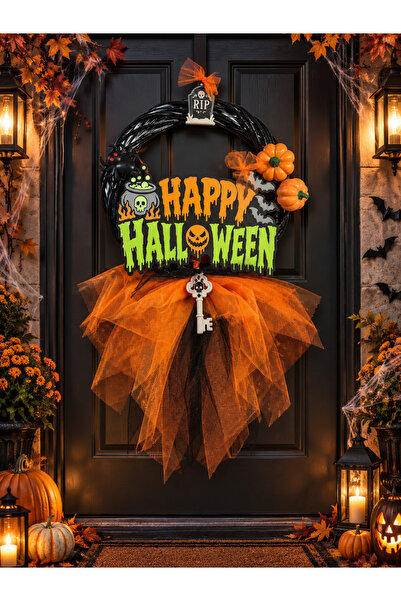 florealFlowers Halloween Temalı Kapı Süsü – Balkabağı, Hayalet ve Yarasa Figü...