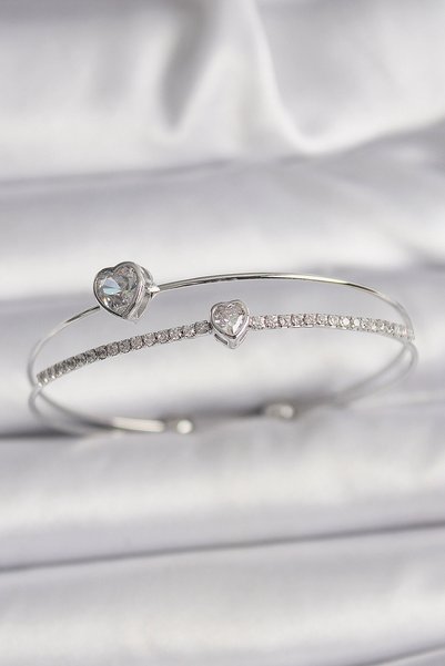 Lovesta Home Brass Silver Color Zircon Stone Heart Model Women's Bracelet Tj-...