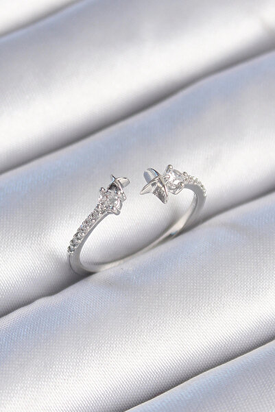 Lovesta Home Brass Silver Color Zircon Stone Detail Star Model Women's Ring T...