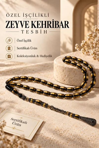 İlkbenaldim Specially Crafted Zeyve Amber Prayer Beads – Certified with Metal...